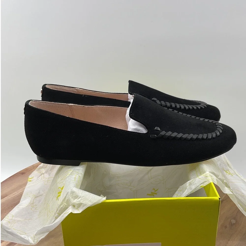 Jack Rogers Camden Loafer Black Suede Whipstitch Flats Shoes 9M New
